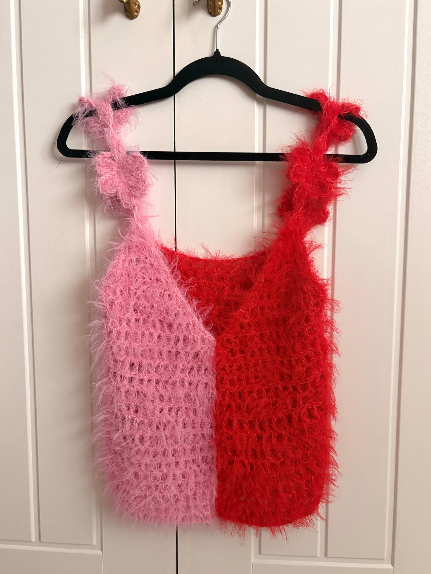 Red & Pink Colourblock Oversized Crochet Cami Top