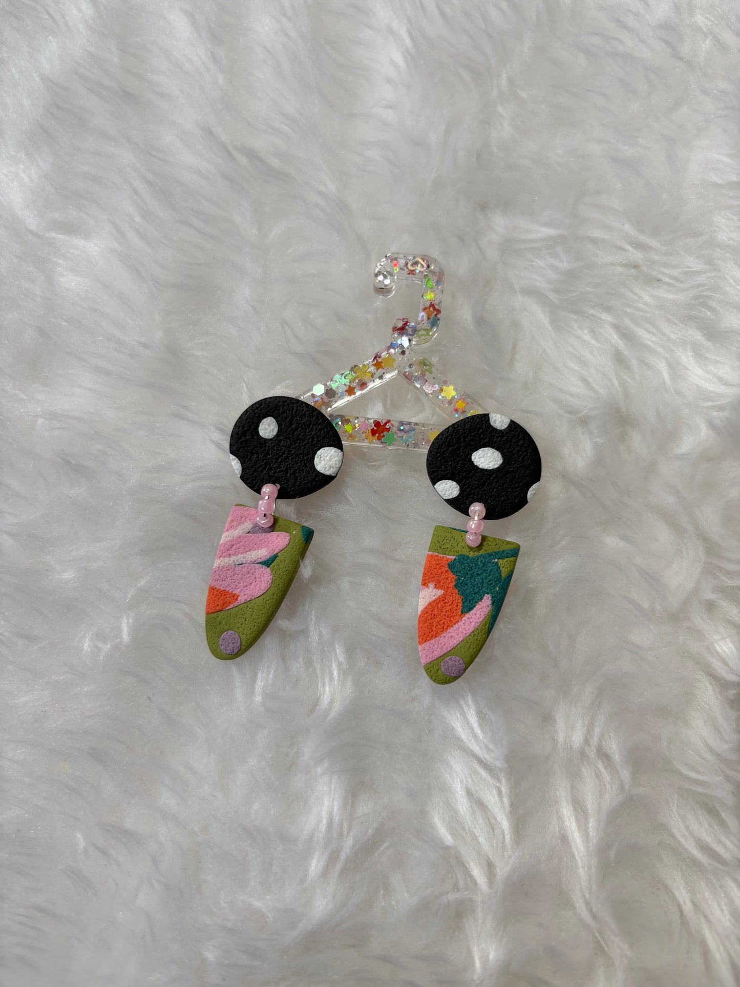 Pink & Olive Floral Polymer Clay Statement Earrings