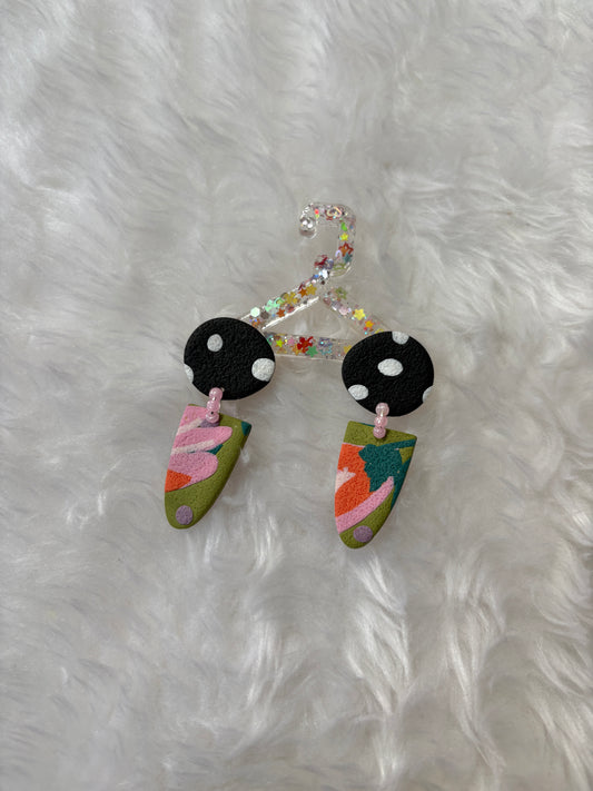 Pink & Olive Floral Polymer Clay Statement Earrings