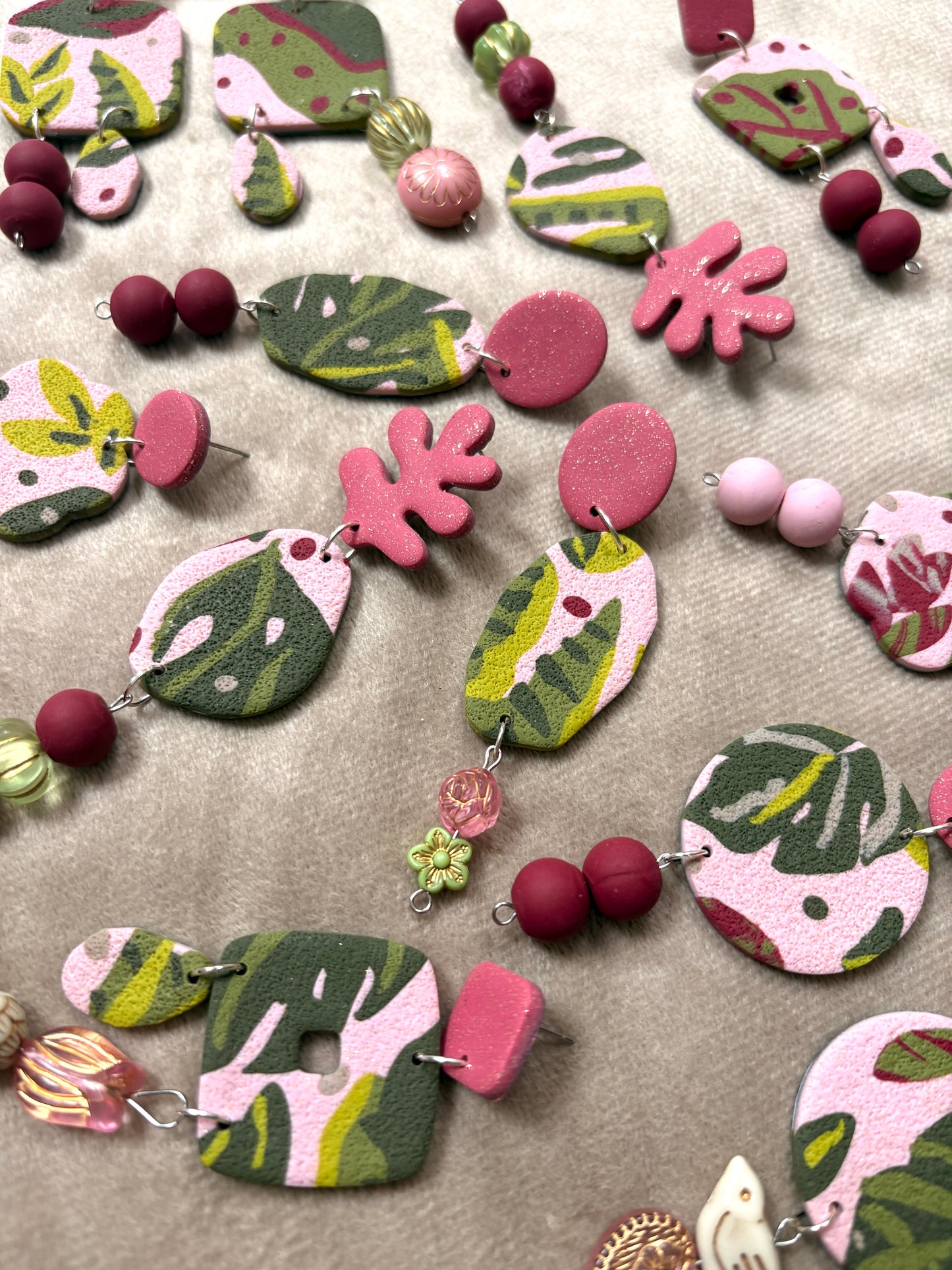 Handmade Polymer Clay Statement Earrings | Leaf Print