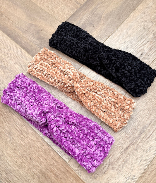 Handmade Crochet Chenille Twist Headband – Soft & Stretchy Cozy Ear Warmer