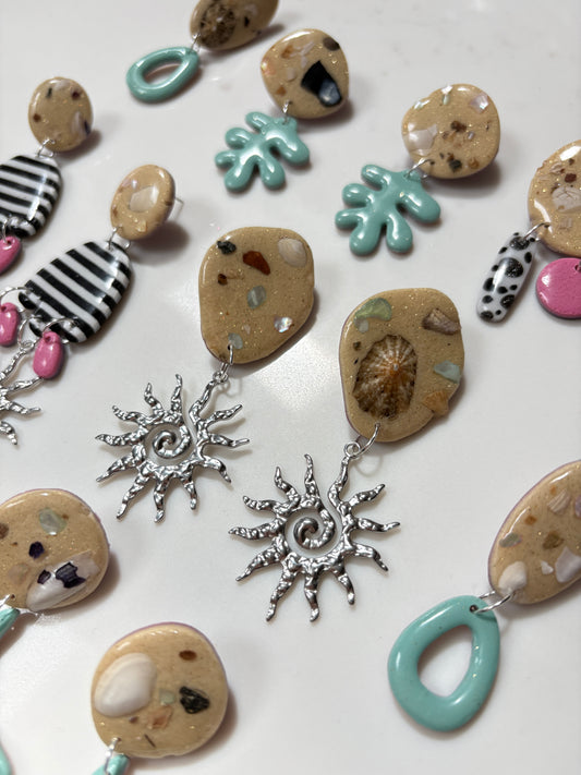 Handmade Polymer Clay Statement Earrings | Seashell Beach