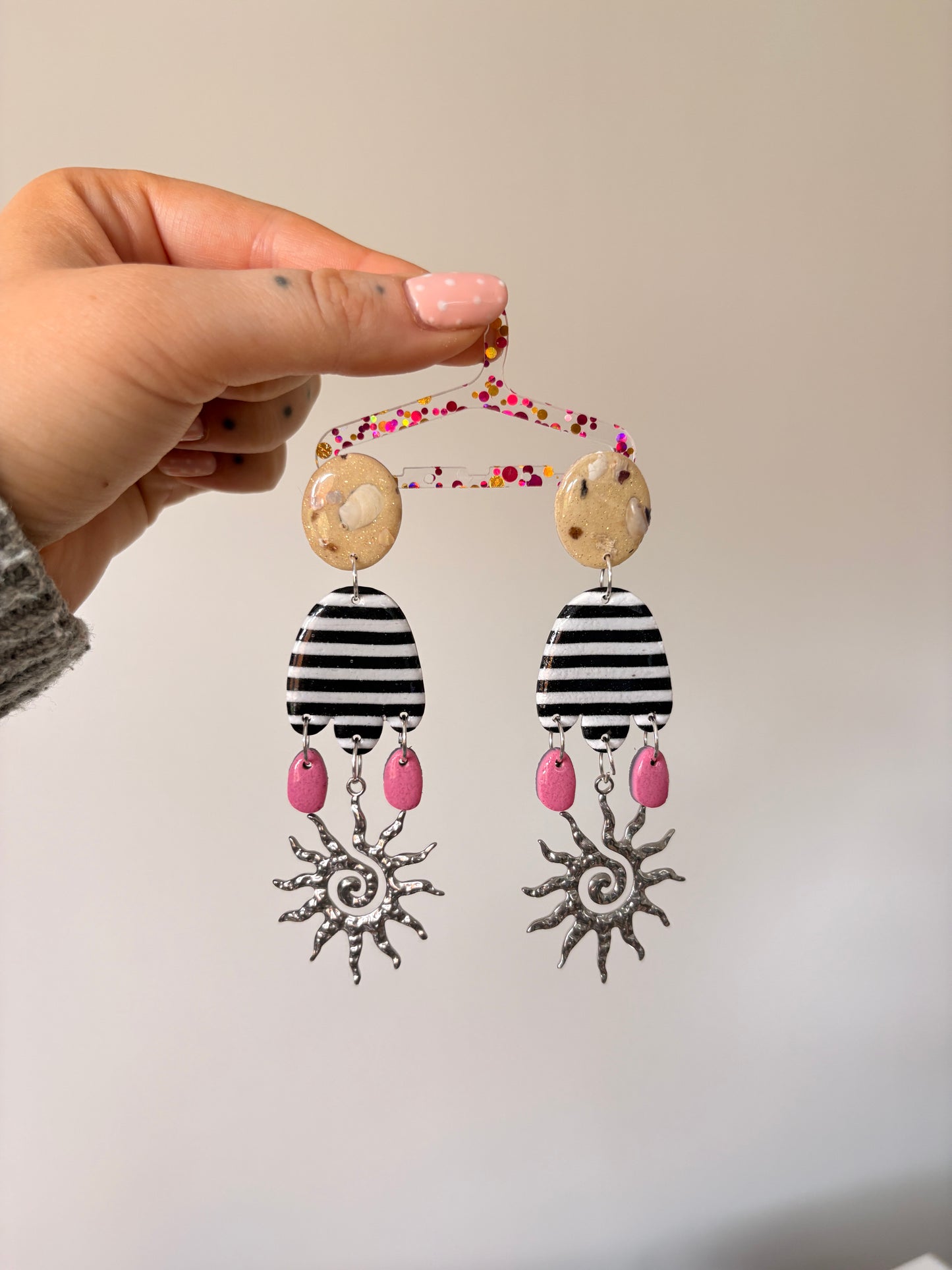 Handmade Polymer Clay Statement Earrings | Seashell Beach