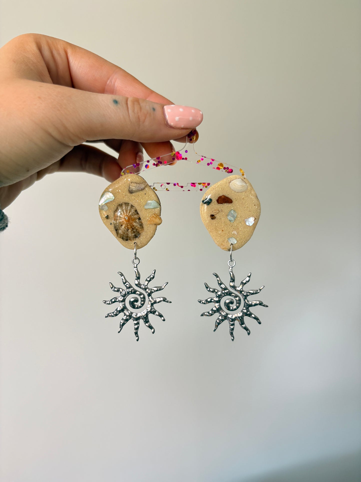 Handmade Polymer Clay Statement Earrings | Seashell Beach