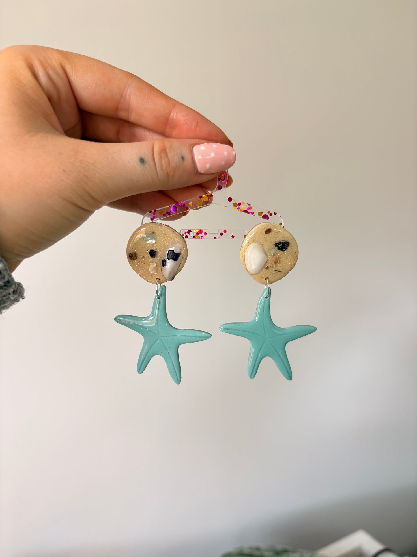Handmade Polymer Clay Statement Earrings | Seashell Beach