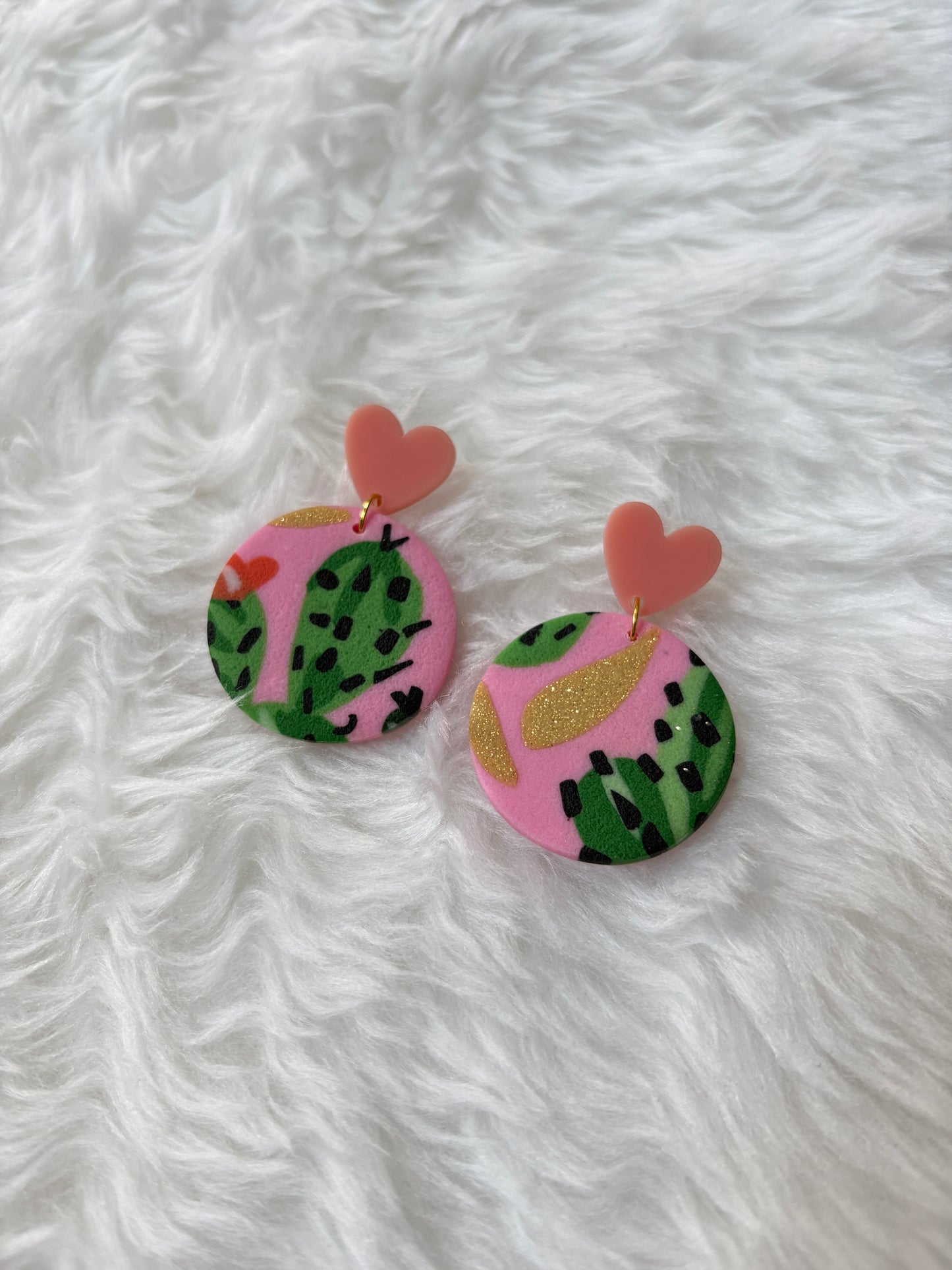 Handmade Polymer Clay Statement Earrings | Pink Cactus