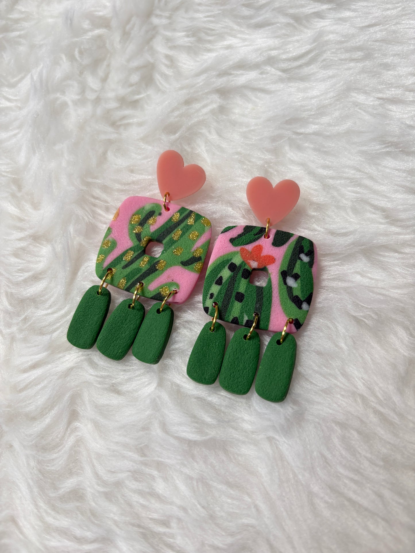Handmade Polymer Clay Statement Earrings | Pink Cactus