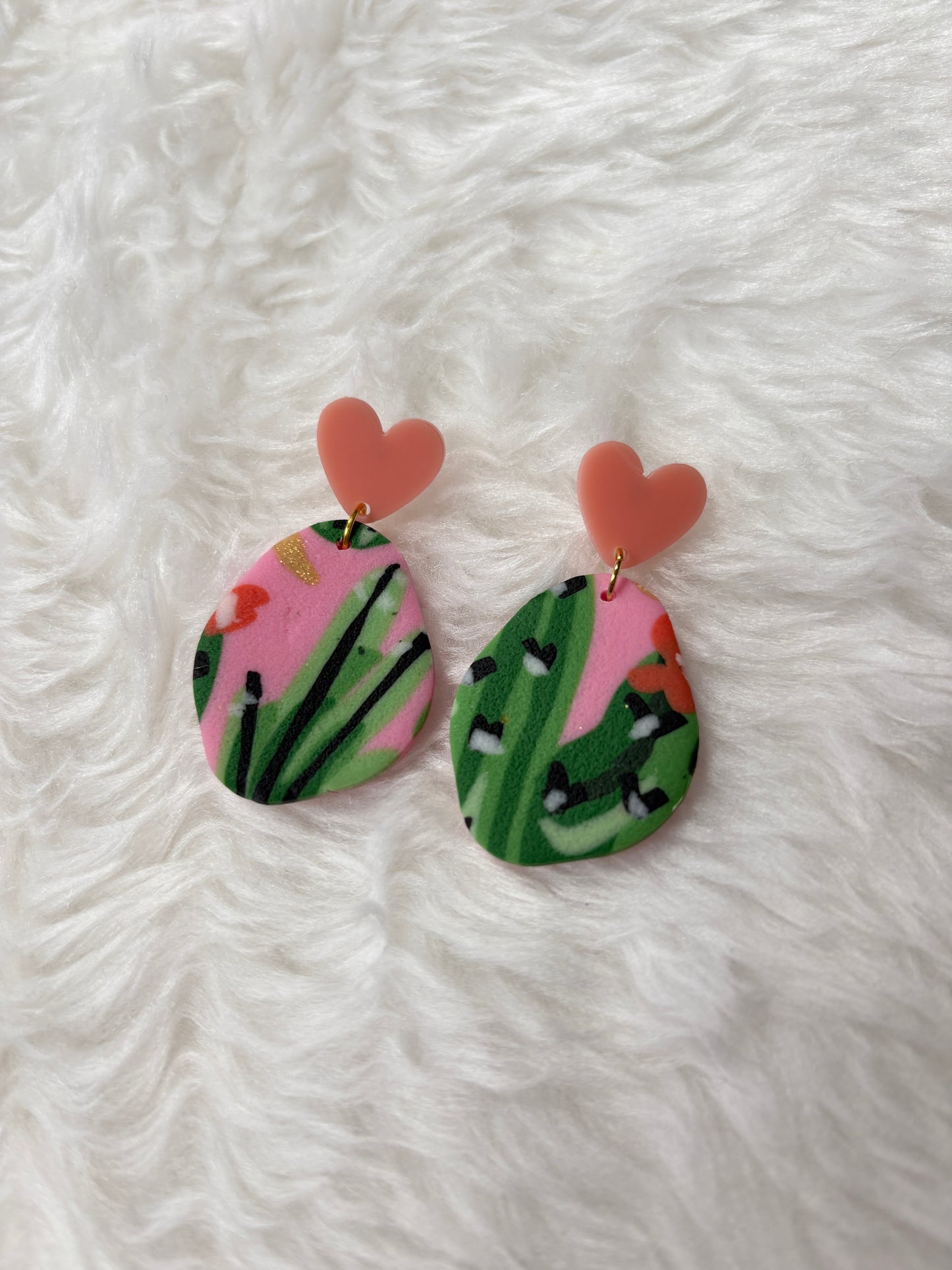 Handmade Polymer Clay Statement Earrings | Pink Cactus