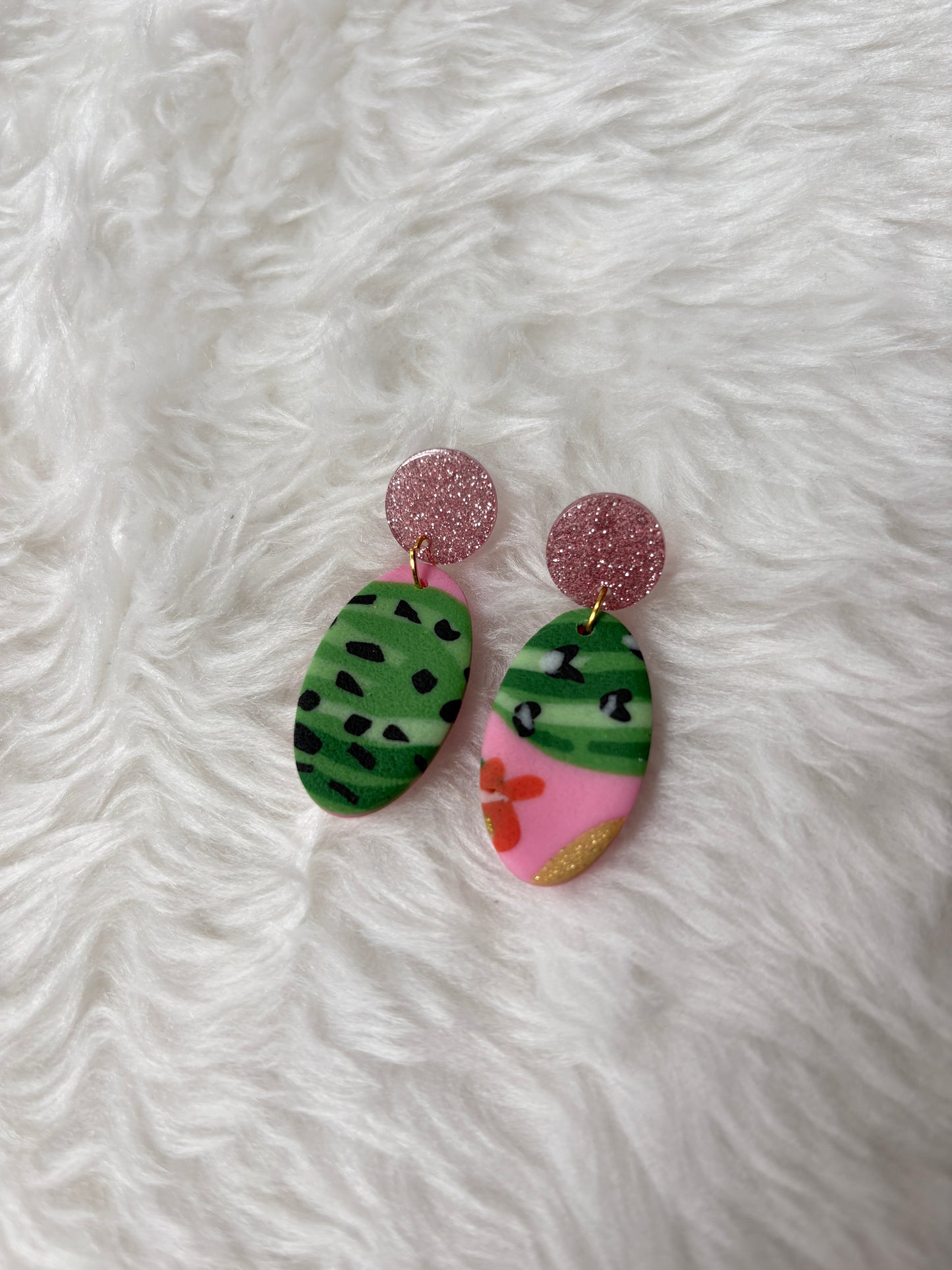 Handmade Polymer Clay Statement Earrings | Pink Cactus