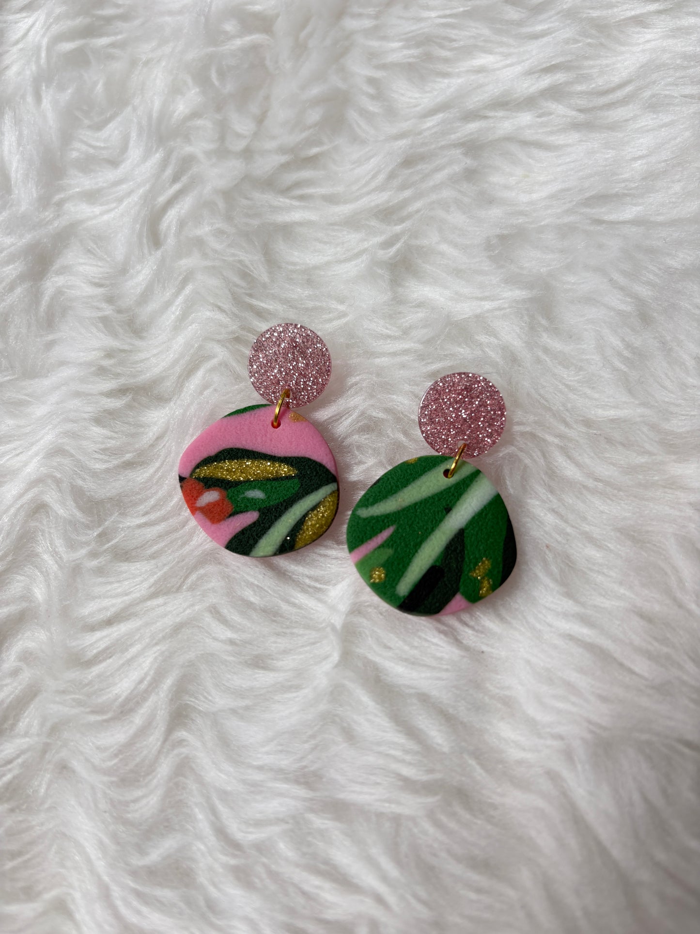 Handmade Polymer Clay Statement Earrings | Pink Cactus