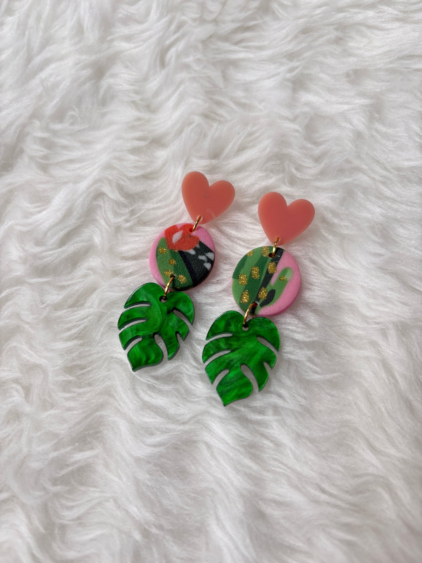 Handmade Polymer Clay Statement Earrings | Pink Cactus