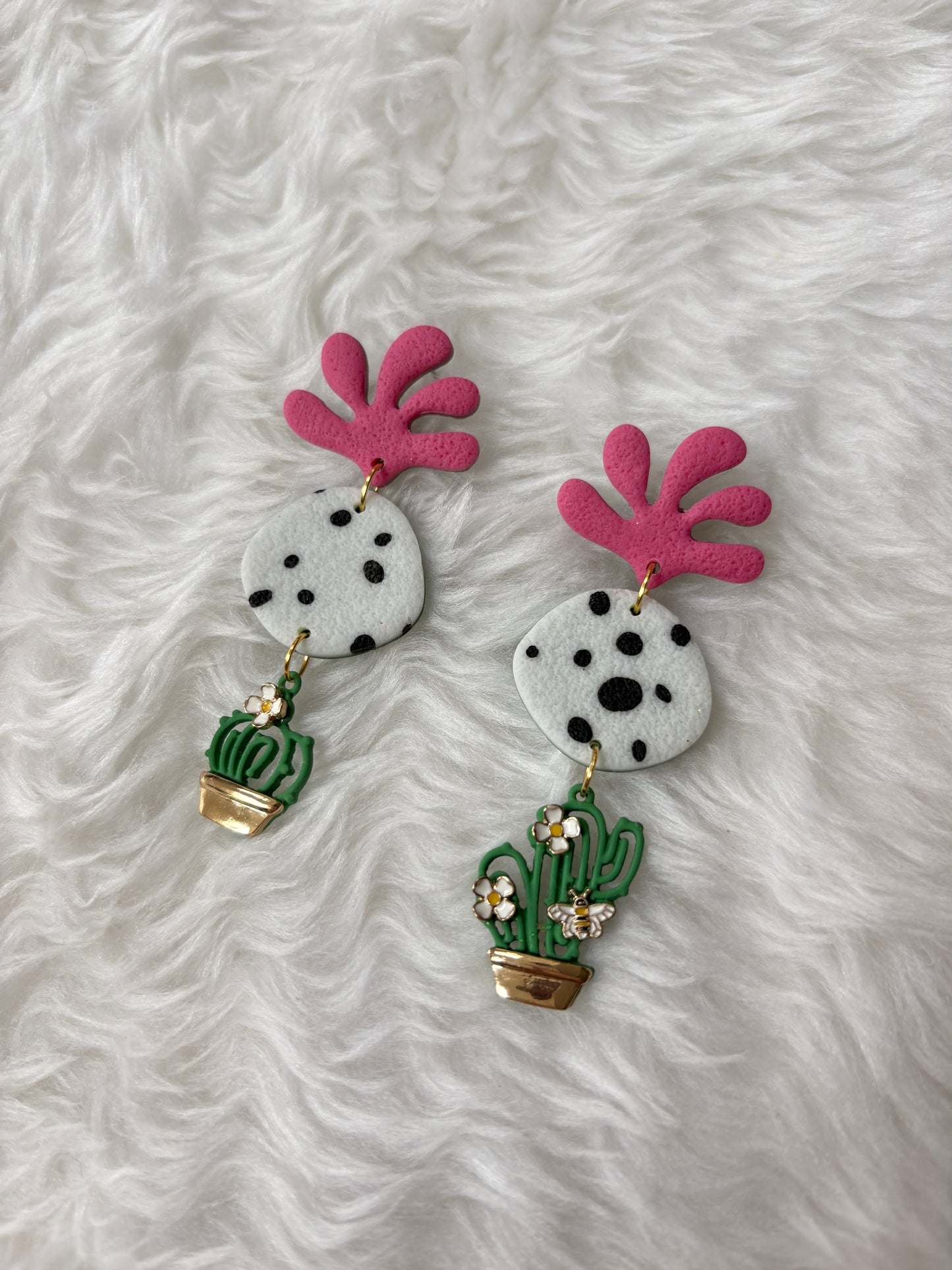 Handmade Polymer Clay Statement Earrings | Pink Cactus