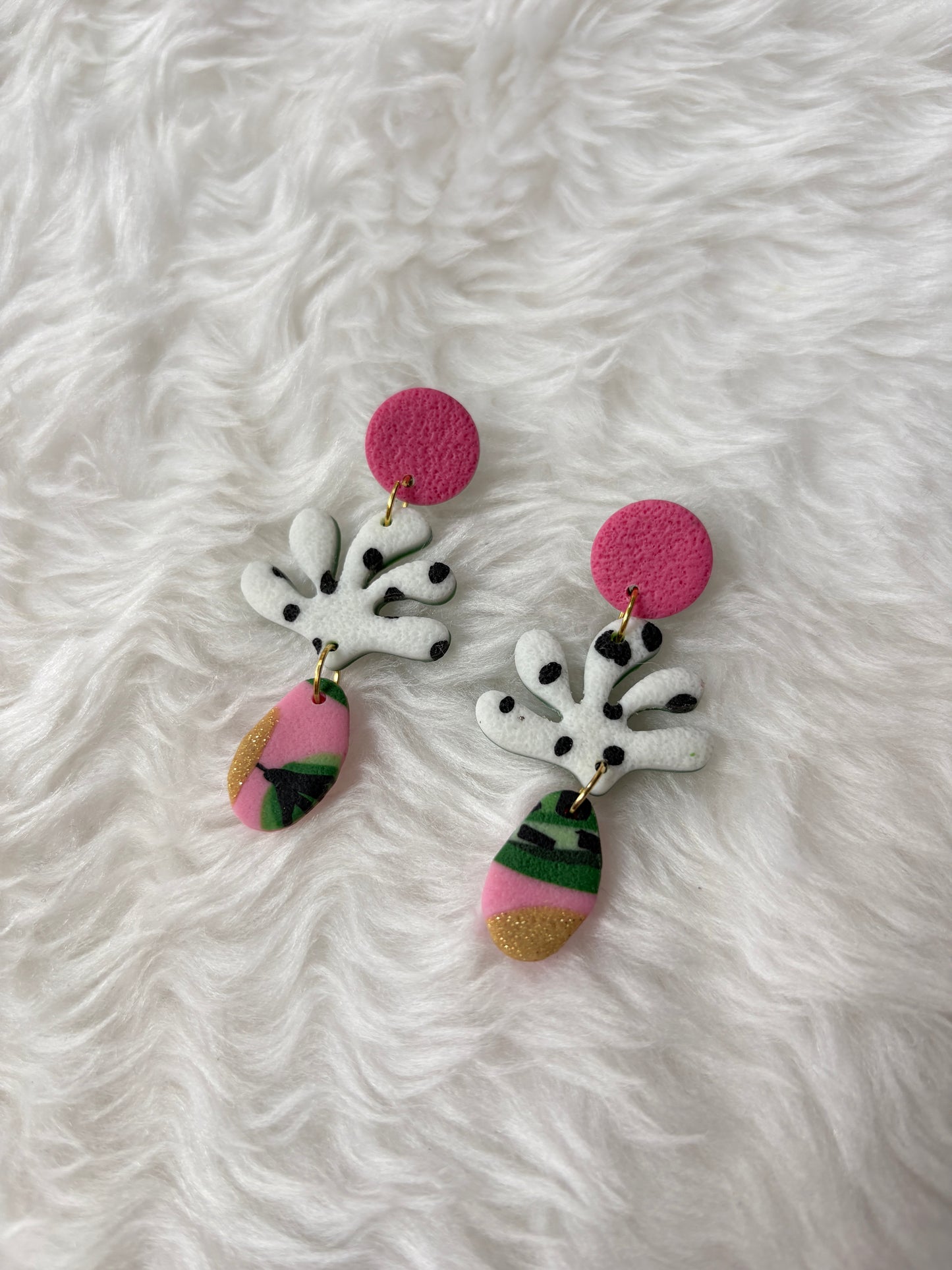 Handmade Polymer Clay Statement Earrings | Pink Cactus
