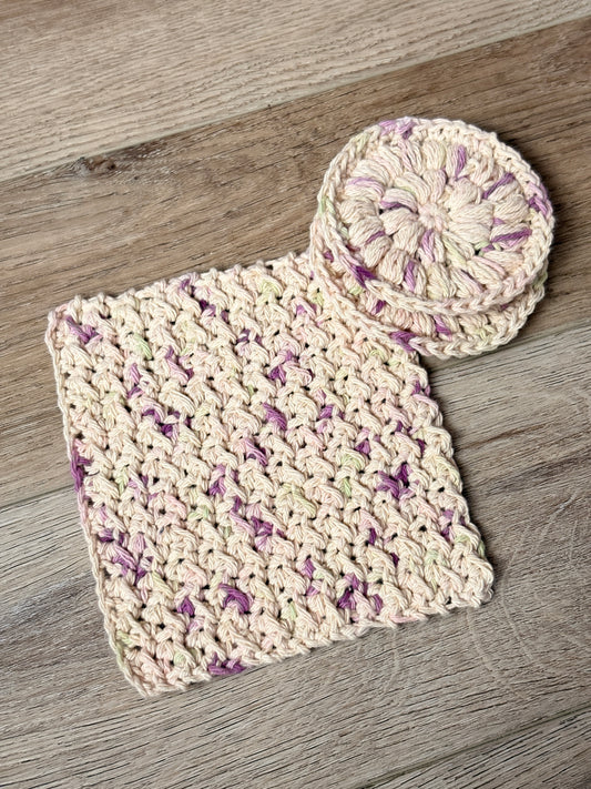 Handmade Crochet Cotton Face Scrubbie & Face Cloth Set