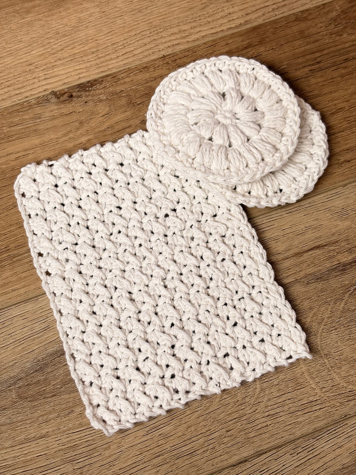 Handmade Crochet Cotton Face Scrubbie & Face Cloth Set